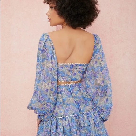 Floral Lantern Sleeve Top X Small Bandeau Crop Bustier Puffy Balloon Sleeve - Picture 4 of 11